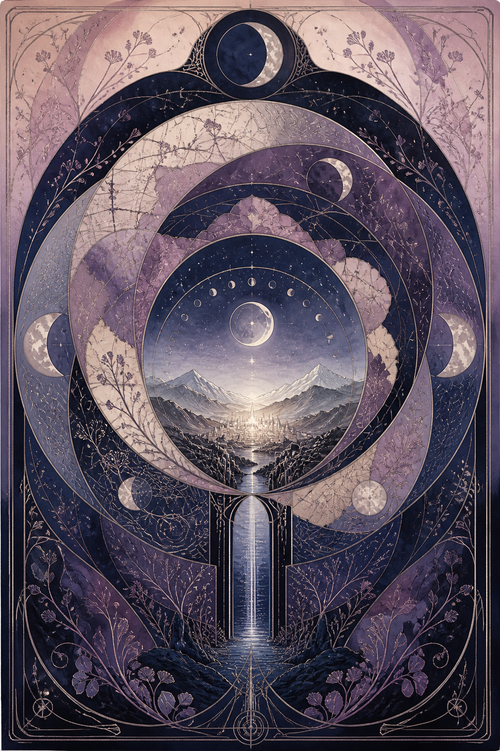 Surreal layered celestial artwork representing Vesper Denier’s biography and the restoration of missing perspectives